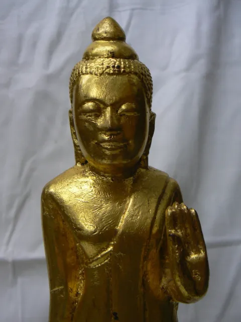 AB109 Antique Burmese Buddha Carved Wood Gold color 19th C. "do not fear" 3