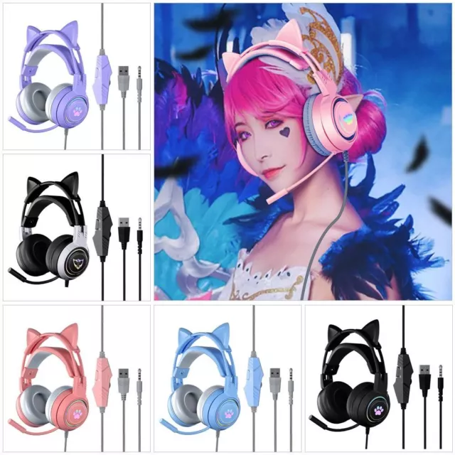 Oreille de chat Lumière LED Contrôle micro Casque de jeu Casque Avec microphone