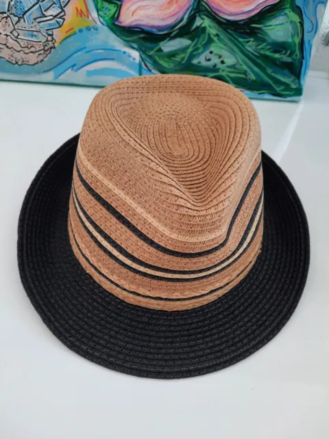 MAGID HAT STRIPED Fedora Hat Natural Black One Size Paper Fashion Women ...