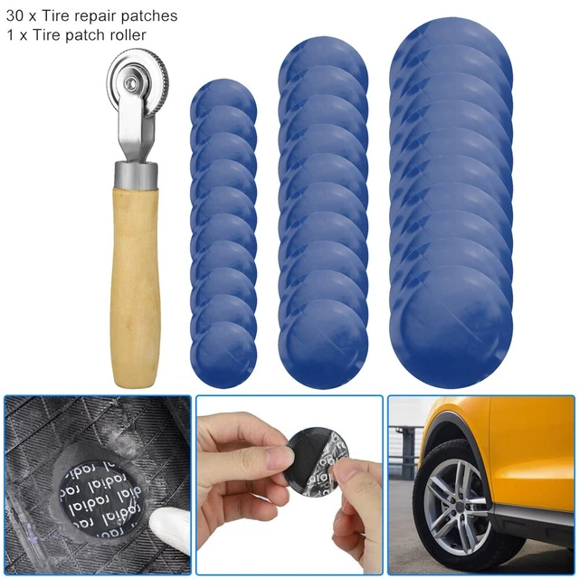 30 PC Universel Pneu Réparation Caoutchouc Pièce Colles Outil Rapiéçage + Roller
