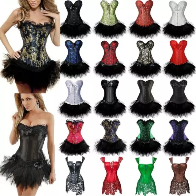 Women's Sexy Basque Burlesque Fancy Dress Floral Costume Corset With Tutu Skirts