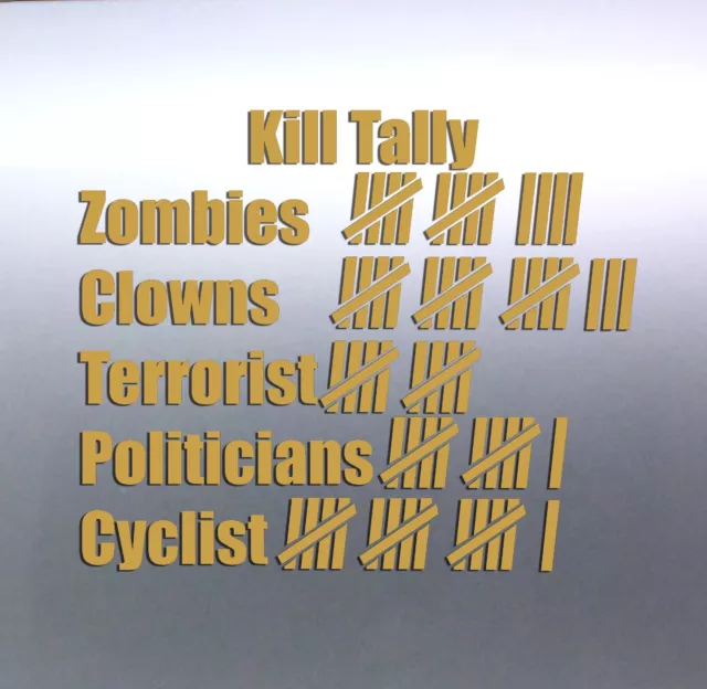 Kill tally clowns Zombie Politicians Terrorist Cyclist car Sticker 230 mm wide 2