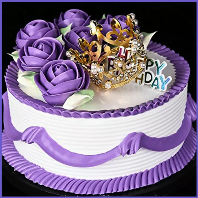 Crown Cake Toppers Crystal Pearl Tiara Kids Hair Ornament Birthday Party Decor 3