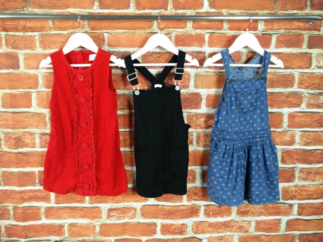 Girls Bundle Age 3-4 Years Next M&S Pinafore Dress Set Corduroy Denim Red 104Cm