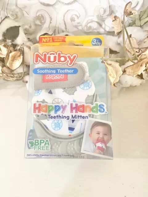 Nuby Soothing Teething Mitten with Hygienic Travel Bag, Grey,