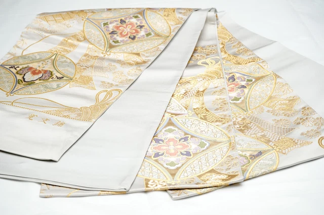 Dear Vanilla Japanese Silk Fukuro Obi Sash Belt Women's Kimono Genuine Vintage