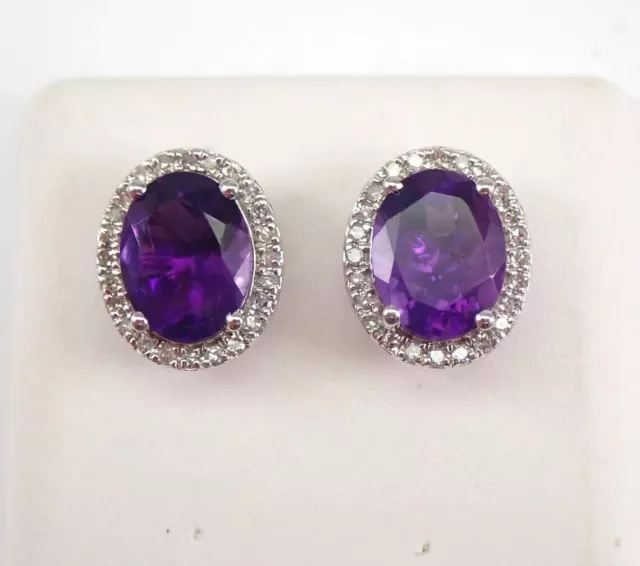 3Ct Genuine Amethyst Earrings 14k White Gold Plated Purple Gemstone Halo Stud