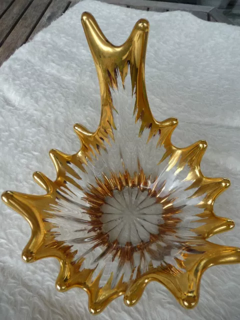Rarität! Glasschale Schale Kristallglas Goldrand Murano France um 1955