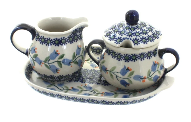Blue Rose Polish Pottery Tulip Sugar & Creamer with Tray