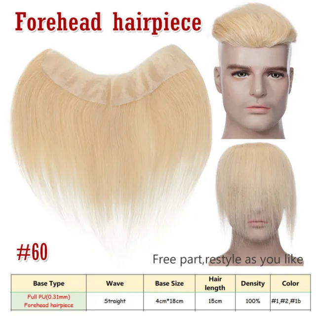 Men Toupee Wig Human Hair Replacement System Forehead Hairline PU Skin Hairpiece