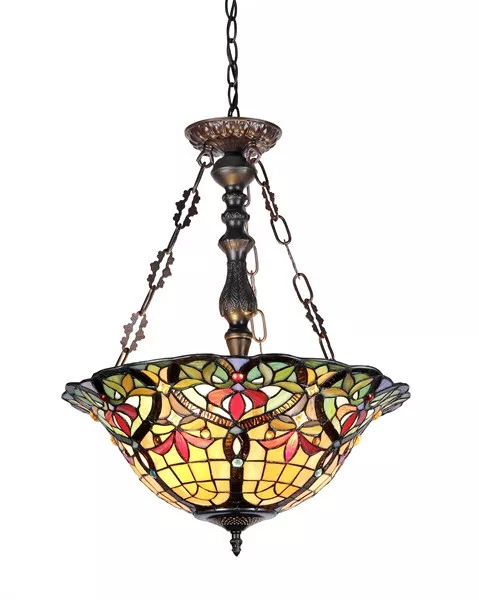 Tiffany Style Victorian Stained Cut Glass Inverted Pendant Hanging Ceiling Light