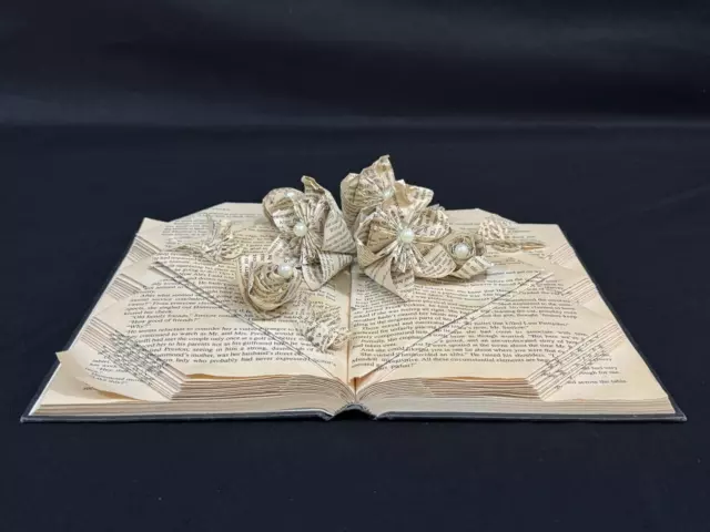 Handcrafted Folded Book Art 3D Sculptured Butterflies And Flowers