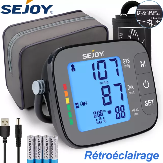 SEJOY Tensiomètre Bras Automatique Grand LCD Numérique Rétroéclairé 2*60 Mémoire