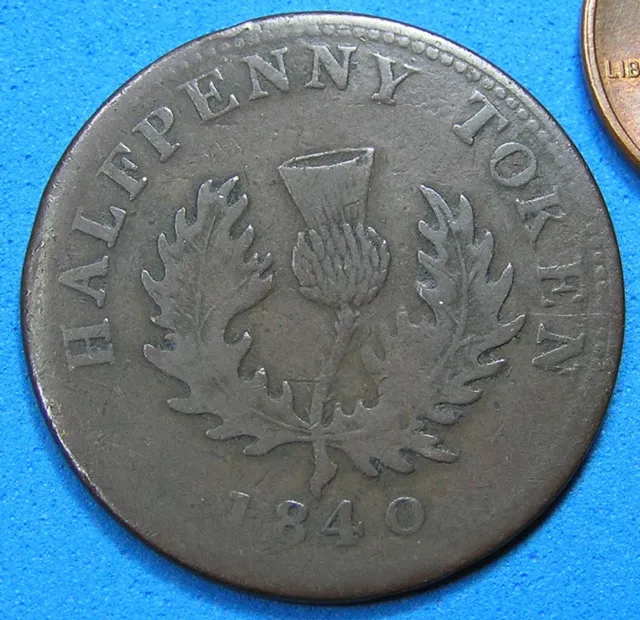 1840 Nova Scotia Half Penny Thistle Token, small O engrailed edge, NS-1E4