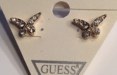 NWT Guess Gold-tone Metal Rhinestones Butterfly Stud Earrings, Exclusive Line