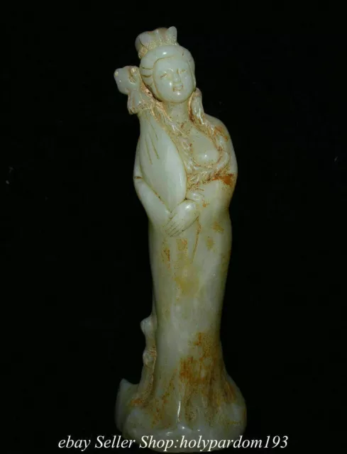 11.8" Old Chinese White Jade Carving Dynasty Beauty Belle Statue Sculpture