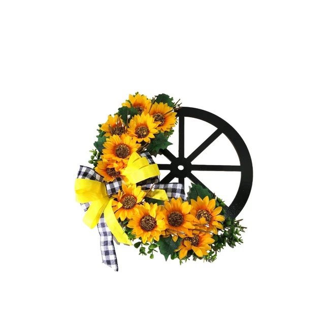 Sunflower door wreath 12" round home decor fall spring farmhouse flowers floral