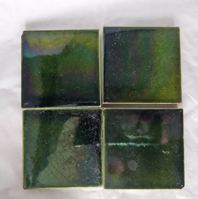 A Group Of Four 3 X 3 Inch Green Antique Tiles.