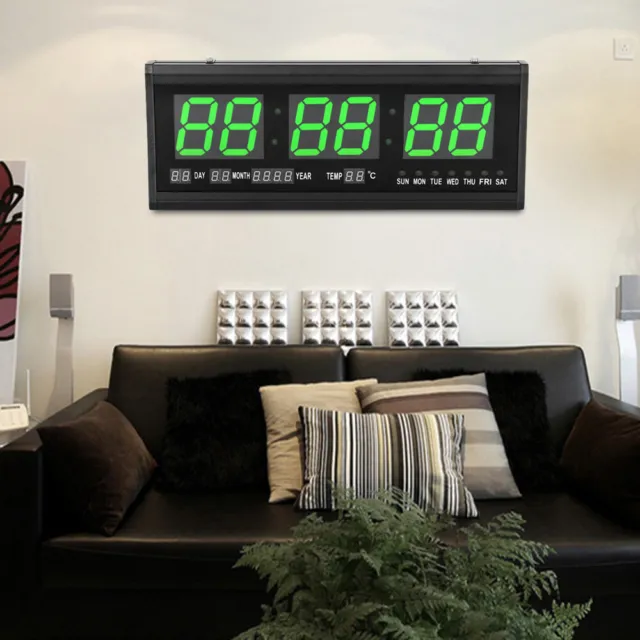 48*19*4cm Led Digital 24-hour Display Wall Clock Perpetual Calendar Alarm Clock