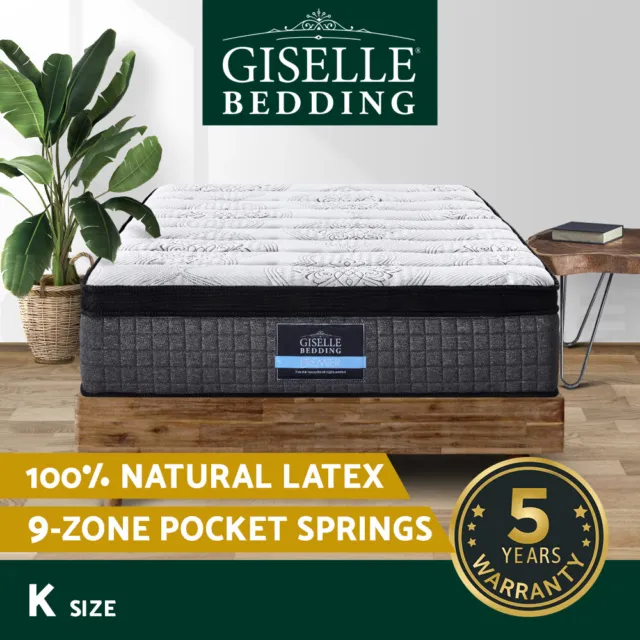 Giselle Bedding 34cm Mattress Latex Foam 9 Zone Pocket Spring Medium Firm King
