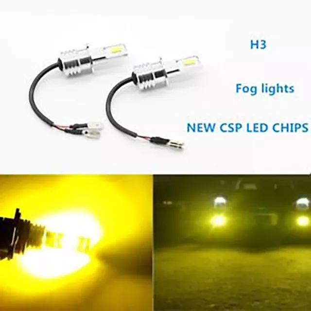 Super Bright H3 CSP LED Fog Light Bulbs Conversion Kit 55W 6000LM 3000K Yellow