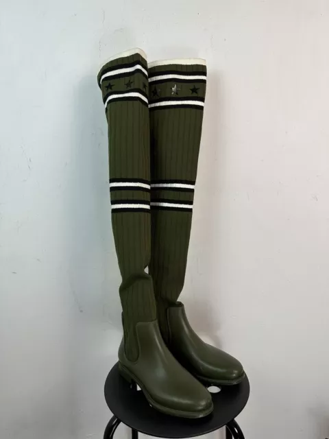 Givenchy Storm Sock Knit Over The Knee Rain Boots Green Size 37 US 6.5