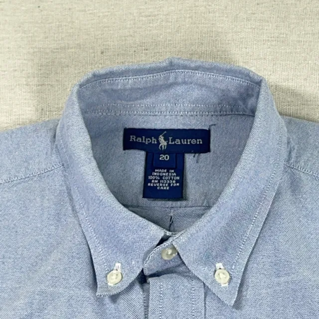 Vintage Ralph Lauren Boys Shirt Size 20 Blue Button Down Oxford Little Pony Long