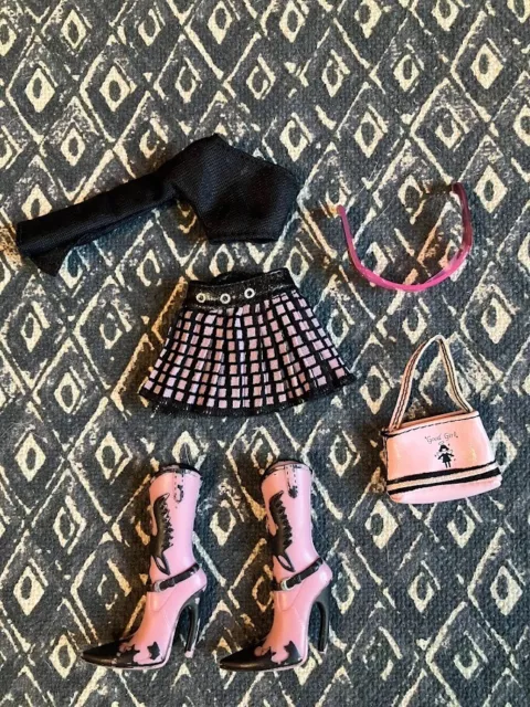 Bratz Black-Pink Western Lot; Cowgirl Boots, Sunglasses, Top, Skirt, and Purse