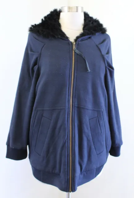 Marc by Marc Jacobs Navy Blue Black Rabbit Fur Lined Zip Jacket Coat Size XS / S
