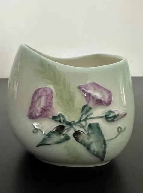 Carlton Ware Morning Glory Pot Vintage Green Trinket Vase Purple Flower Painted