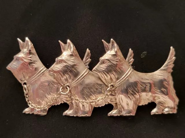 vtg Sterling Silver Trio Scottish Terrier Dog Pin Brooch
