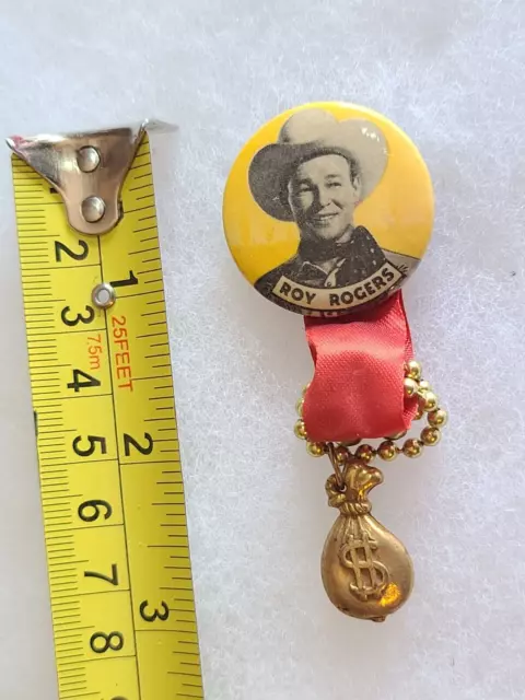 ROY ROGERS MONEYBAG Pinback Vintage Western Cowboy Toy Collectible Rare ...