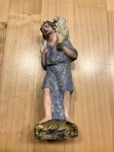 Marolin ? alte Krippenfigur Hirte Schäfer Schaf Restaurierung Krippe Figur