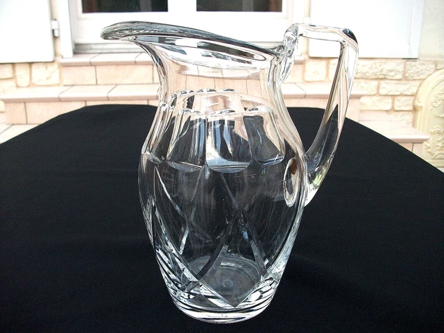 Grande Carafe En Cristal Gravé – Vintage 1960-70 – 1 Litre – Pichet à Eau