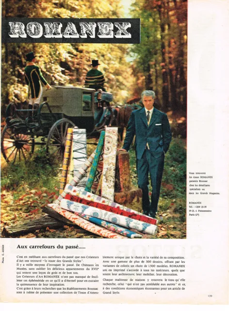 PUBLICITE ADVERTISING  1960   ROMANEX  tissus ameublement