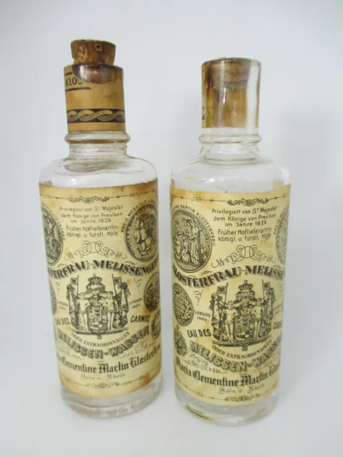 Antike Medizin Glas Flacons Klosterfrau Melissengeist Apotheker Arzt 2x