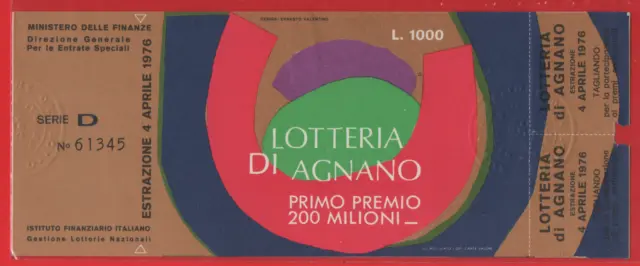 Biglietto Lotteria Di Agnano Anno 1976 Con Tagliandi