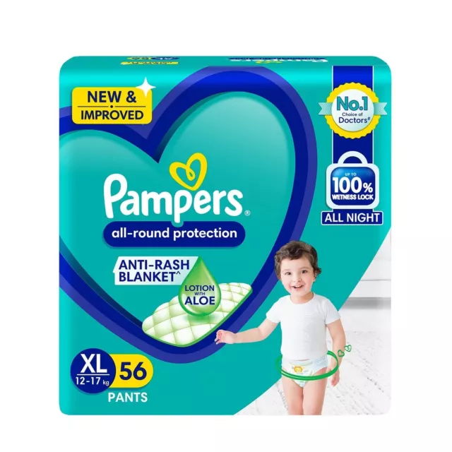 Pampers All round Protection Pants, Extra Large Baby Diapers, (12-17kg) 56 Count