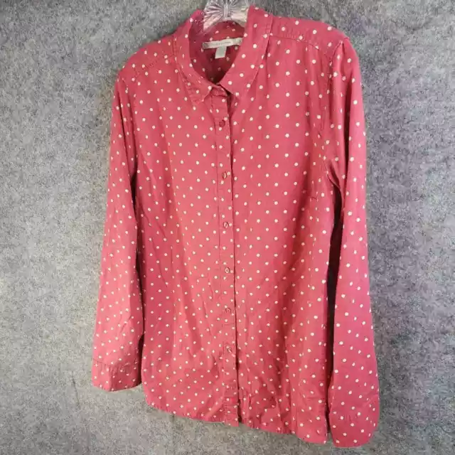 LC Lauren Conrad Button Front Polka Dot Blouse Top Women's L Large Pink White