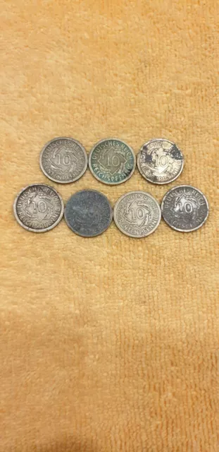 10 Reichspfennig Lot 7 stk. sehr schön