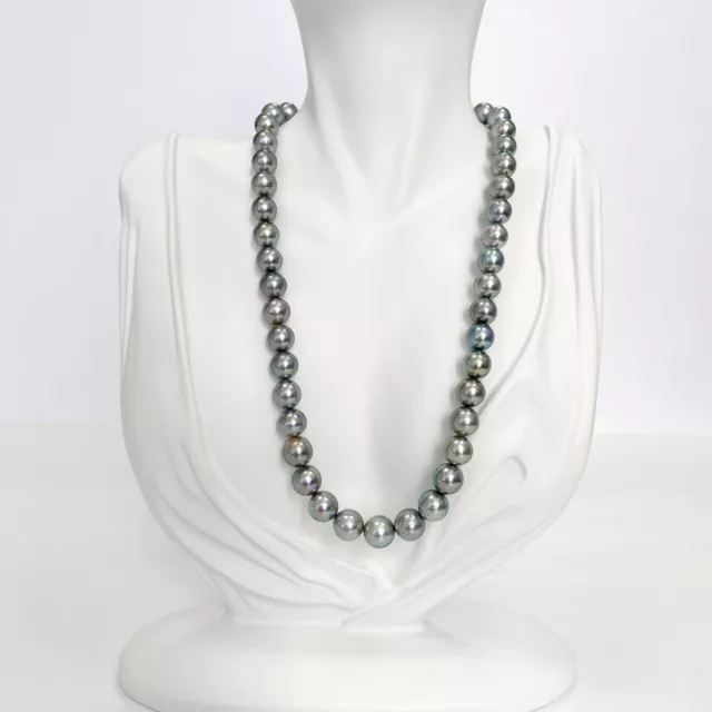 Tahitian Pearl Necklace Strand 7-10mm Near-Rounds Silvery-Gray Green/Pink Tones