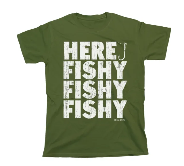 T-shirt BIOLOGICA da uomo Here Fishy Fisherman regalo pesca Natale