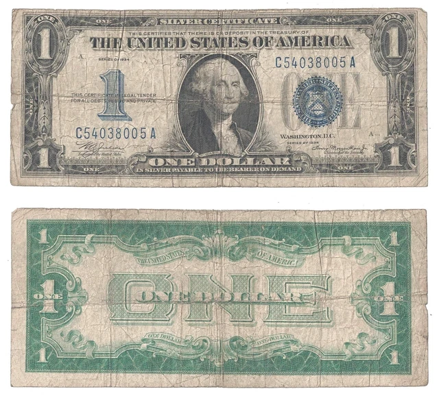 1934 $1 Silver Certificate "Funny Back" Fr 1606 Low Grade #8005