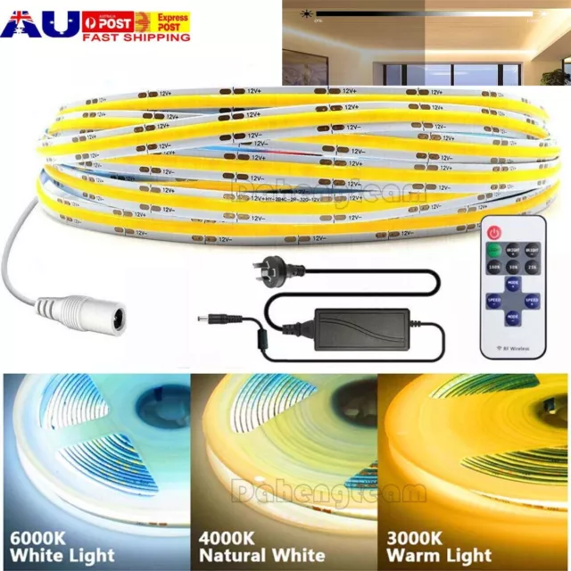 1M 5M COB LED Strip Light Flex Tape Warm Cool White Home DIY Lighting 12V 24V 5V