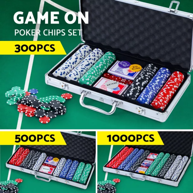 Poker Chip Set TEXAS HOLD'EM Casino Gambling Party Game Dice Cards