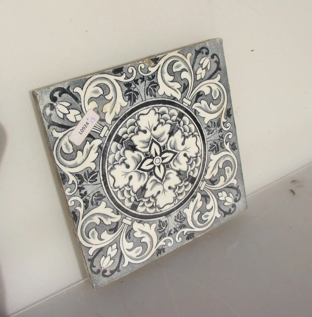 Antique Ceramic Tile Vintage Floral Art Nouveau Flowers Old Leaf 2