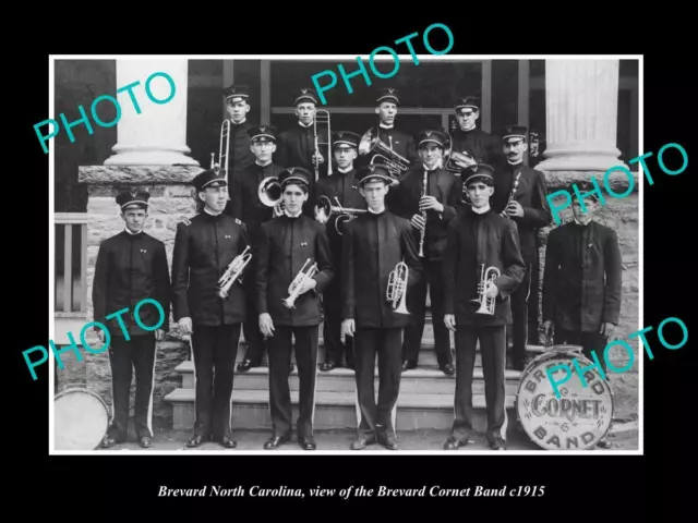 OLD 8x6 HISTORIC PHOTO OF BREVARD NORTH CAROLINA THE CORNET BAND c1915