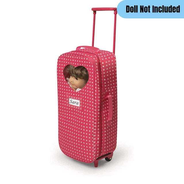 Doll Carrier Travel Case Trolley w/ Collapsible Rocking Bed Kids Tote Bag Pink