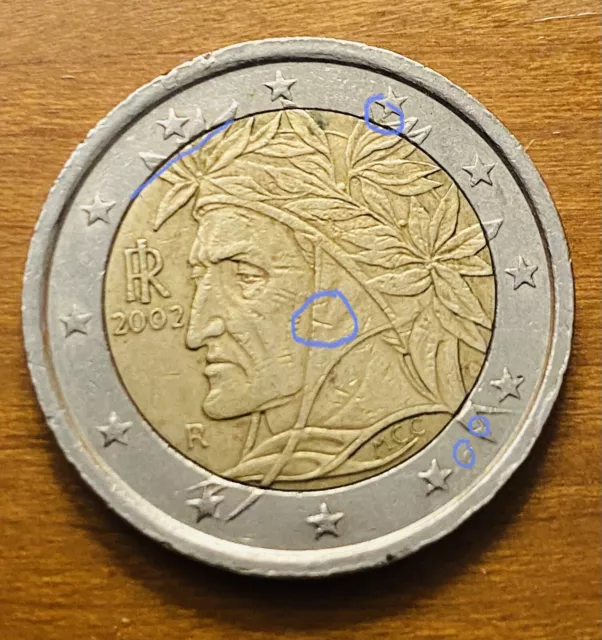 2 Euro Münze Fehlprägung Italien Dante Alighieri 2002