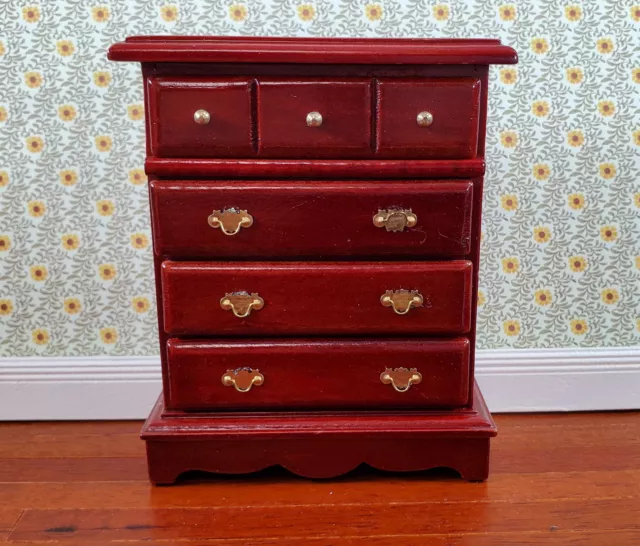 Dollhouse Miniature Dresser Chest Tall 4 Drawer 1:12 Scale Mahogany Finish